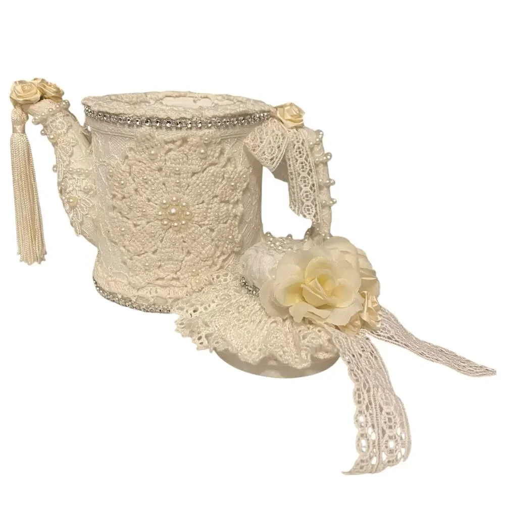 Elegant White Lace Floral Ceramic Teapot Decorative Vintage Handmade Table Decor